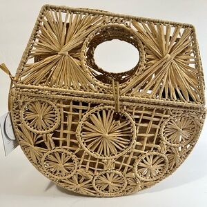 HOUSE of Harlow 1960 blue wicker woven basket purse NWT removable pouch